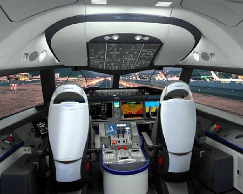 Cabina de los pilotos de un 787 Dreamliner Cabina de los pilotos de un 787 Dreamliner