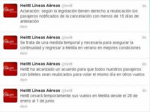 Helitt deja de volar a Melilla a partir del lunes