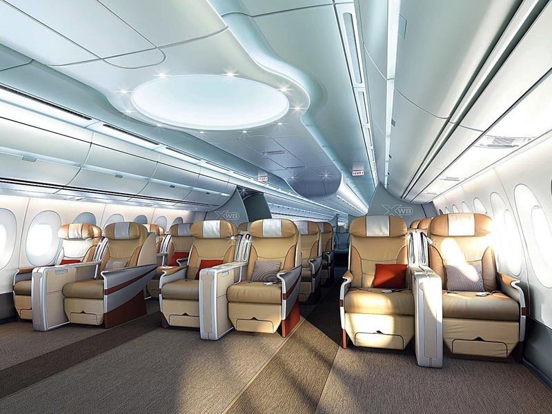 Interior del nuevo modelo de Airbus que compite con el Dreamliner de Boeing