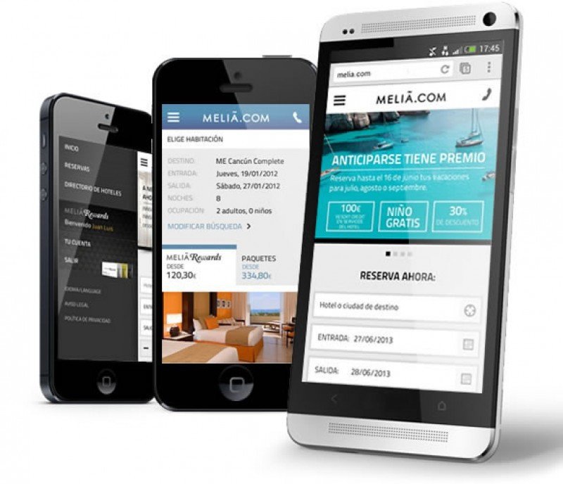 La nueva web móvil de Meliá permite la búsqueda de disponibilidad del hotel más cercano a la posición del usuario y el filtrado de hoteles por cercanía.