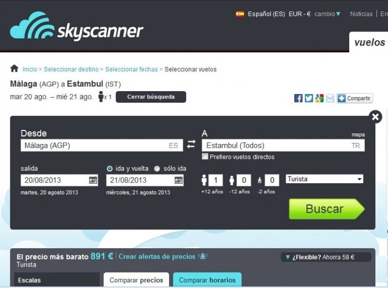 Skyscanner advierte a las agencias online que no pueden subir el precio al final