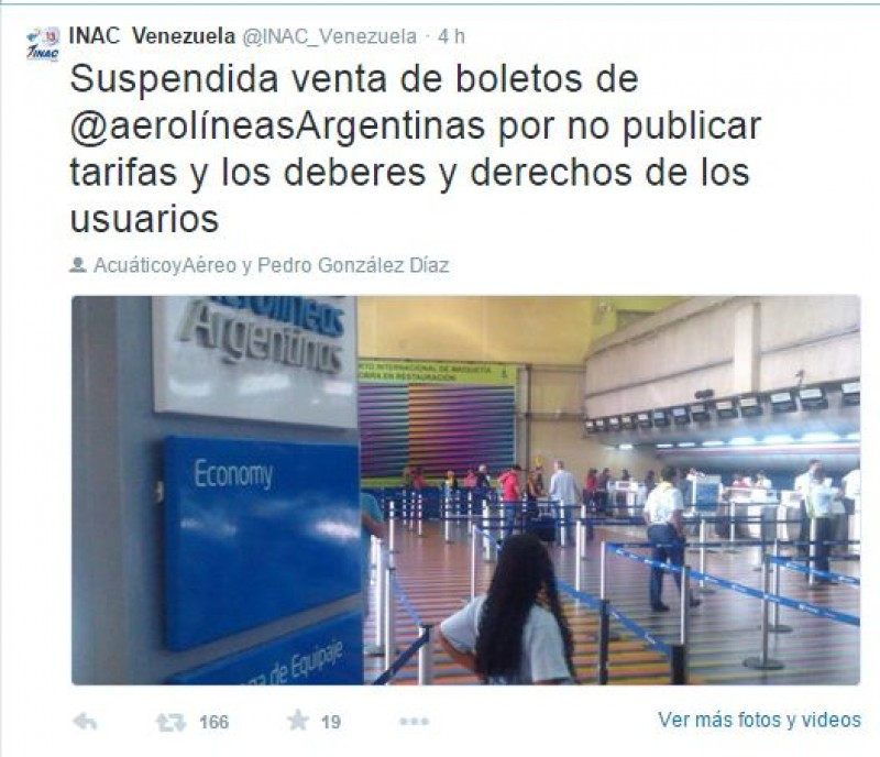 Aerolíneas Argentinas desmiente suspensión en las ventas desde Venezuela