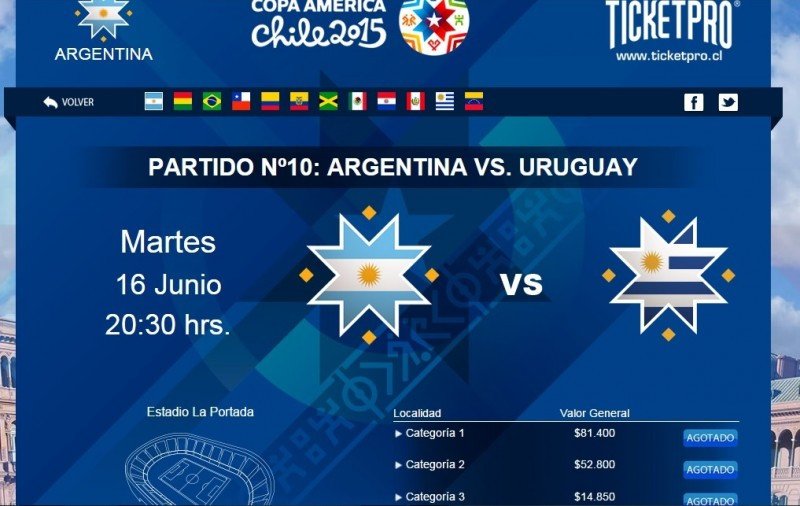 En la web oficial figuran como agotadas las entradas para los partidos de Uruguay frente a Paraguay y a Argentina.