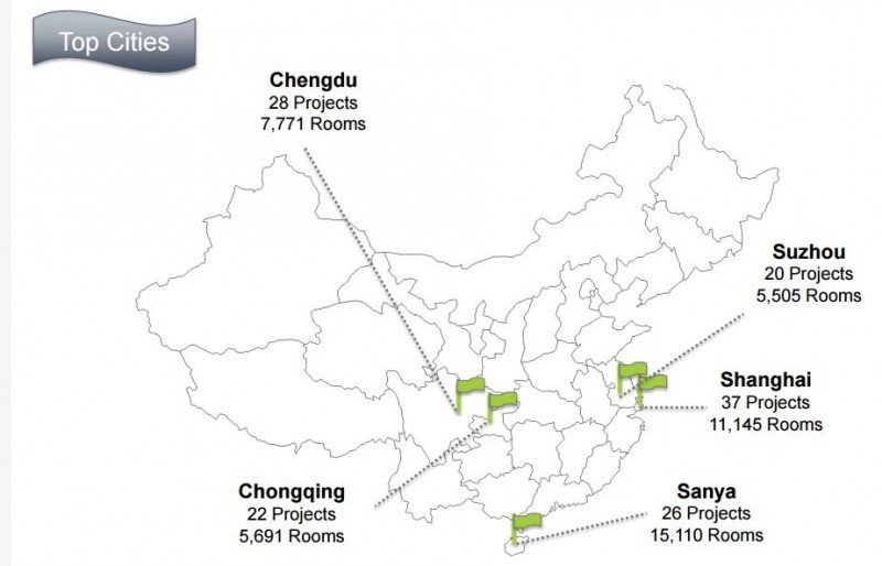 Cinco ciudades de China suman 133 hoteles proyectados. Fuente: TopHotelProjects. CLICK PARA AMPLIAR IMAGEN.