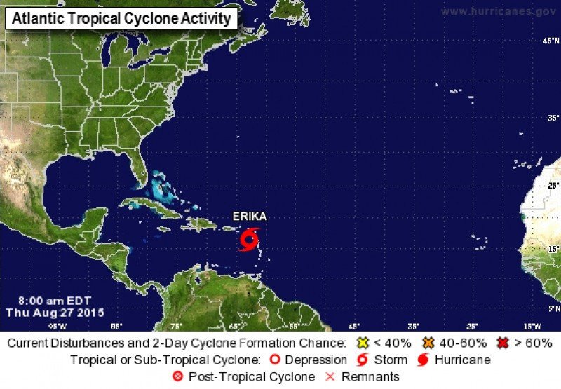 Tormenta tropical Erika se fortalece en el Caribe
