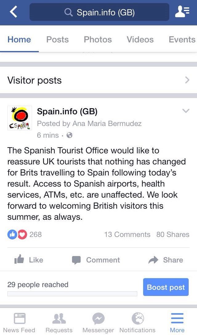 Turespaña lanza un mensaje de tranquilidad a los turistas británicos