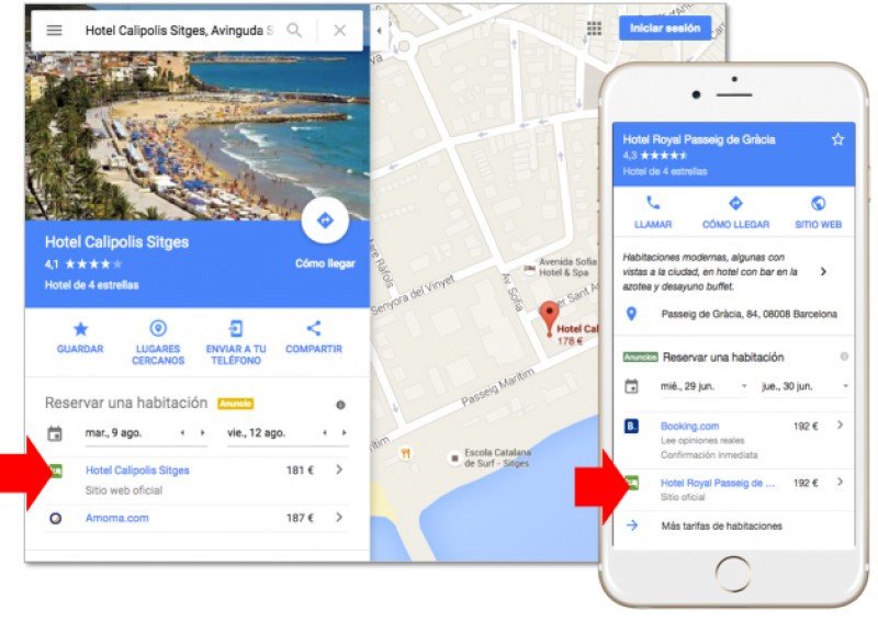 Google distribuye en su buscador, sus mapas y el nuevo Google Destinations su plataforma de inventario y precios en tiempo real, Google Hotel Ads.