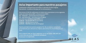 Alas Uruguay retomará algunos vuelos el viernes