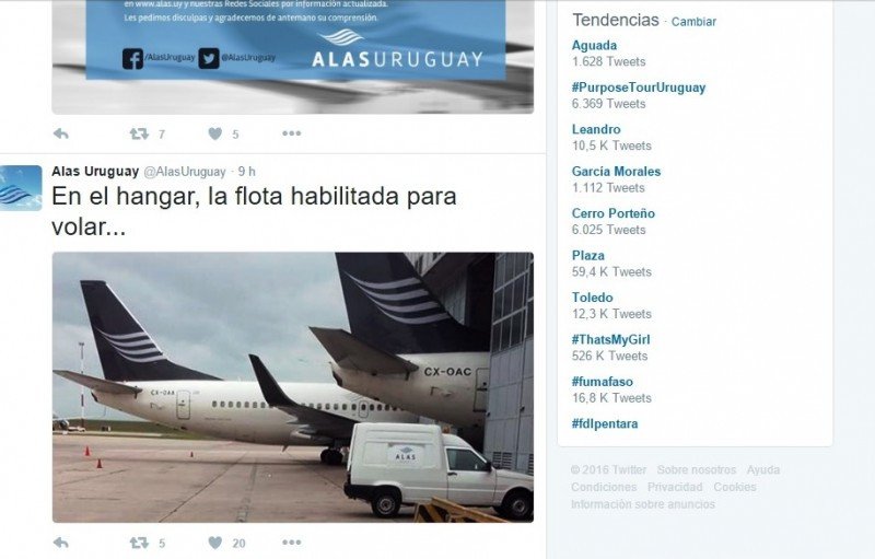Tweet de la cuenta @AlasUruguay este martes 25 de octubre