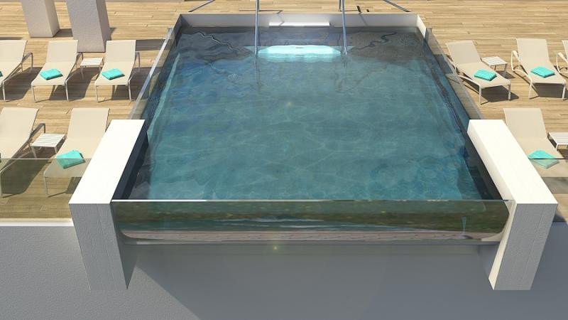 El Iberostar Bahía de Palma cuenta con una piscina  infinity en la azotea con una parte suspendida en el aire