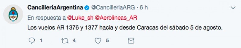 Aerolíneas Argentinas cancela el vuelo del sábado a Caracas por 'seguridad'