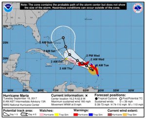 El huracán María se hace más fuerte y amenaza Puerto Rico