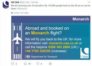 Monarch cesa operaciones y deja sin vuelo de regreso a 110.000 pasajeros
