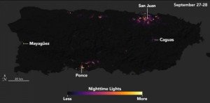Puerto Rico de noche desde el espacio, antes y después del huracán María