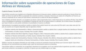 Copa Airlines anuncia reembolsos y cambios de pasajes a Venezuela
