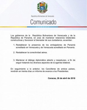 Venezuela y Panamá acuerdan reponer las conexiones aéreas