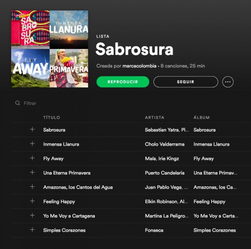Colombia tiene en Spotify una lista llamada 'Tierra de Sabrosura'.