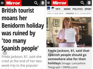 Una turista inglesa se queja por los españoles en Benidorm y la lía parda