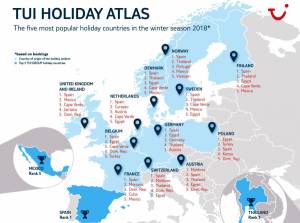 Mapa de los destinos favoritos para los clientes de TUI este invierno