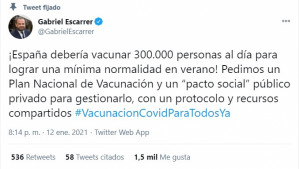 Gabriel Escarrer: España debería estar vacunando a 300.000 personas al día