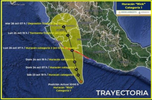 Huracán Rick afectará entre domingo y lunes la costa del Pacífico mexicano