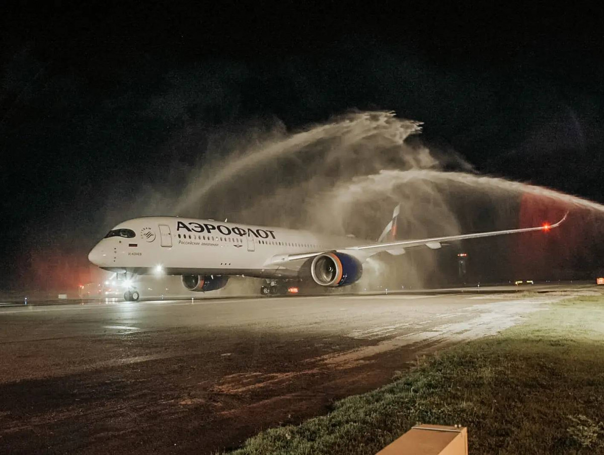 Llegada de Aeroflot al Aeropuerto Internacional de Punta Cana.