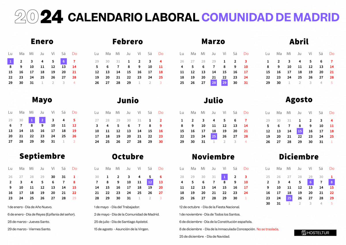 Calendario laboral de Madrid 2024: días festivos, puentes y Semana Santa