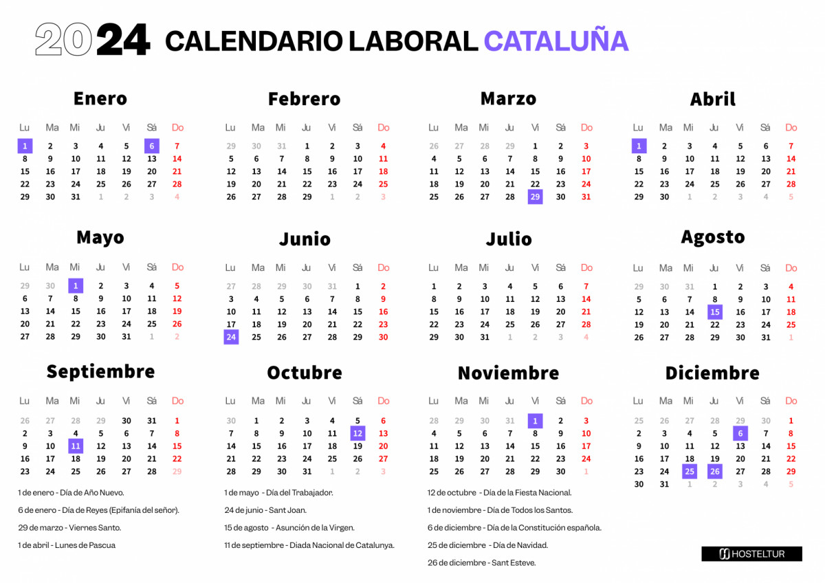 Calendario laboral de Cataluña 2024: días festivos, puentes y Semana Santa