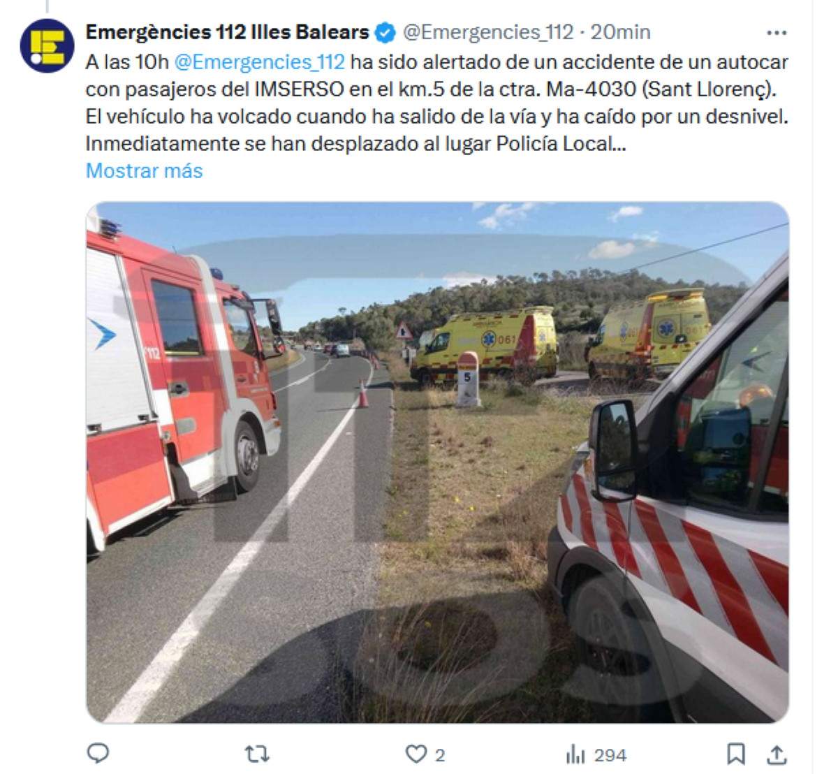 Cuatro heridos en un accidente de autocar del Imserso en Mallorca