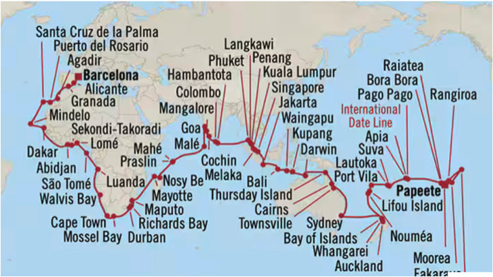 El inolvidable viaje del crucero de lujo entre Barcelona y Tahití