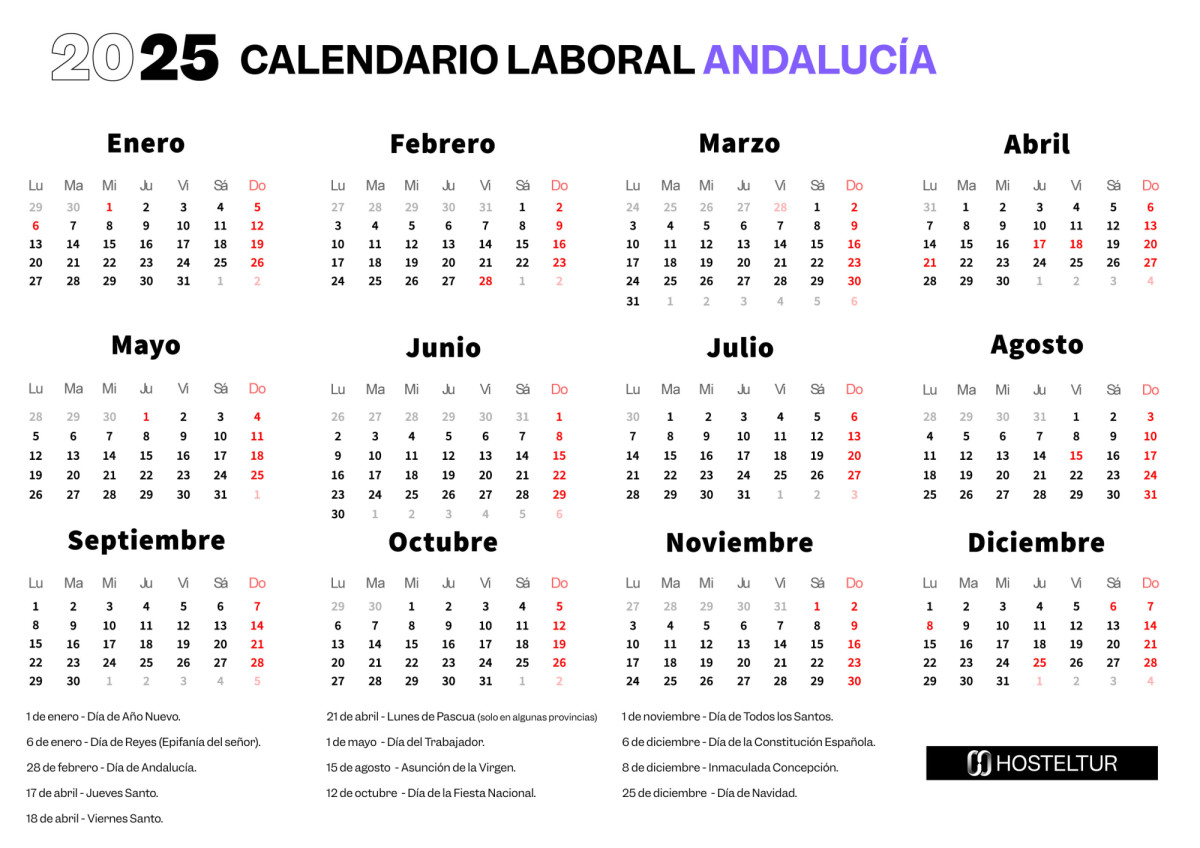 Calendario laboral 2025 Andalucía: festivos y puentes