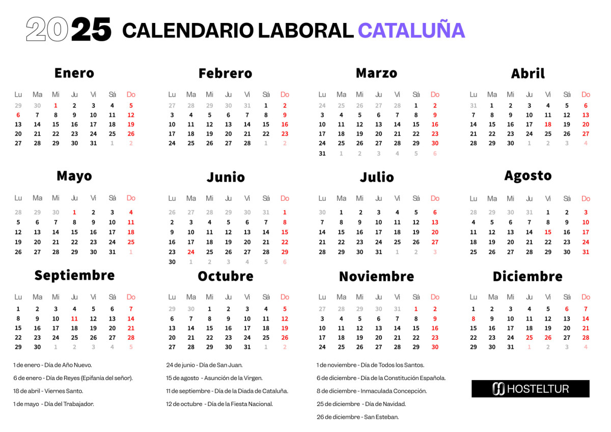 Calendario laboral 2025 Cataluña: festivos y puentes