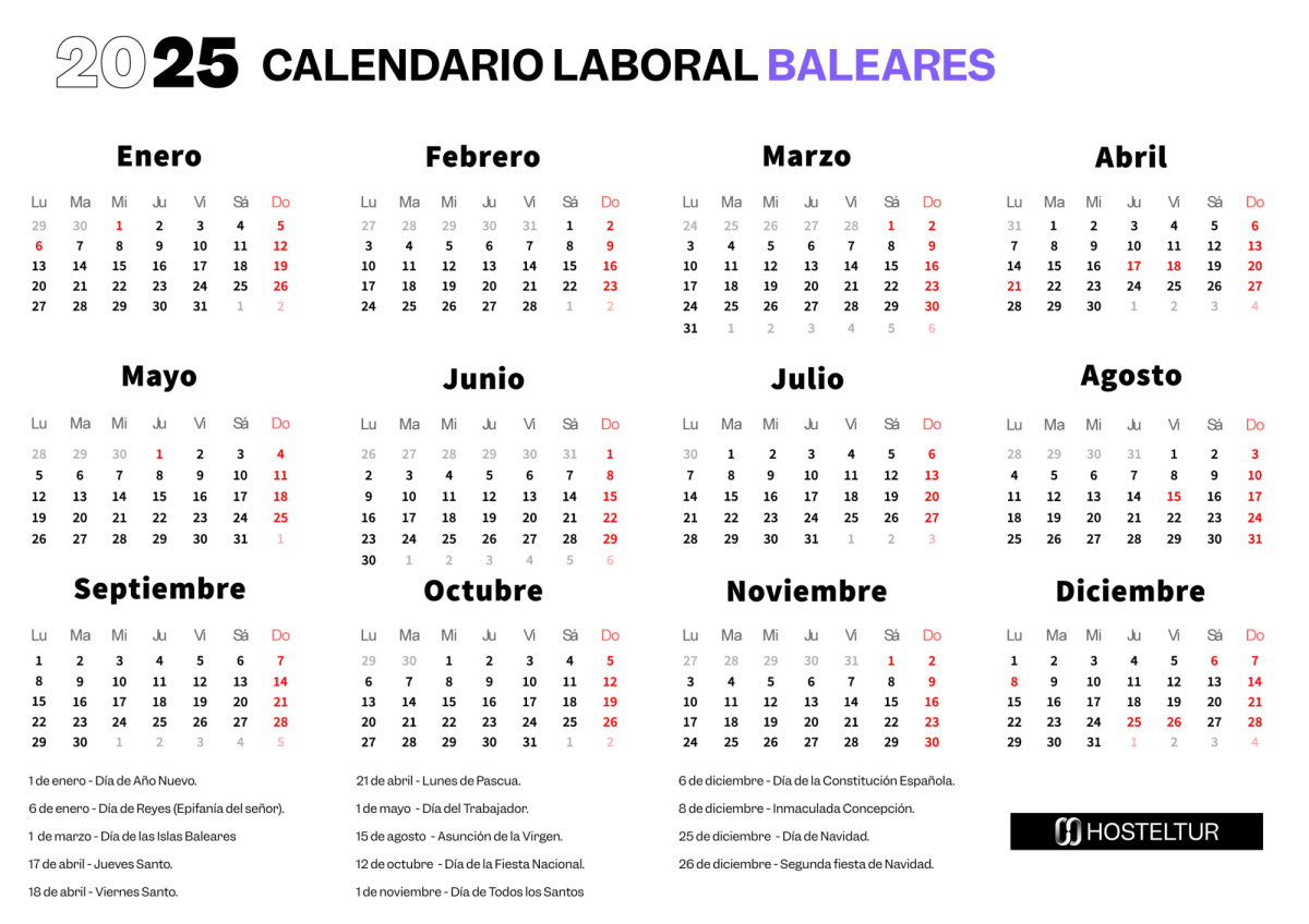 Calendario laboral 2025 Baleares: todos los festivos y puentes