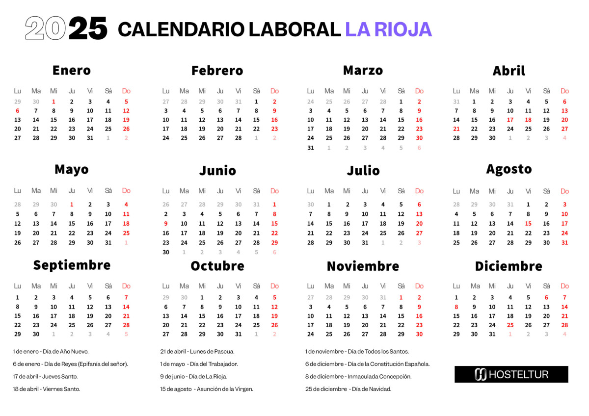 Calendario laboral 2025 La Rioja: todos los festivos y puentes