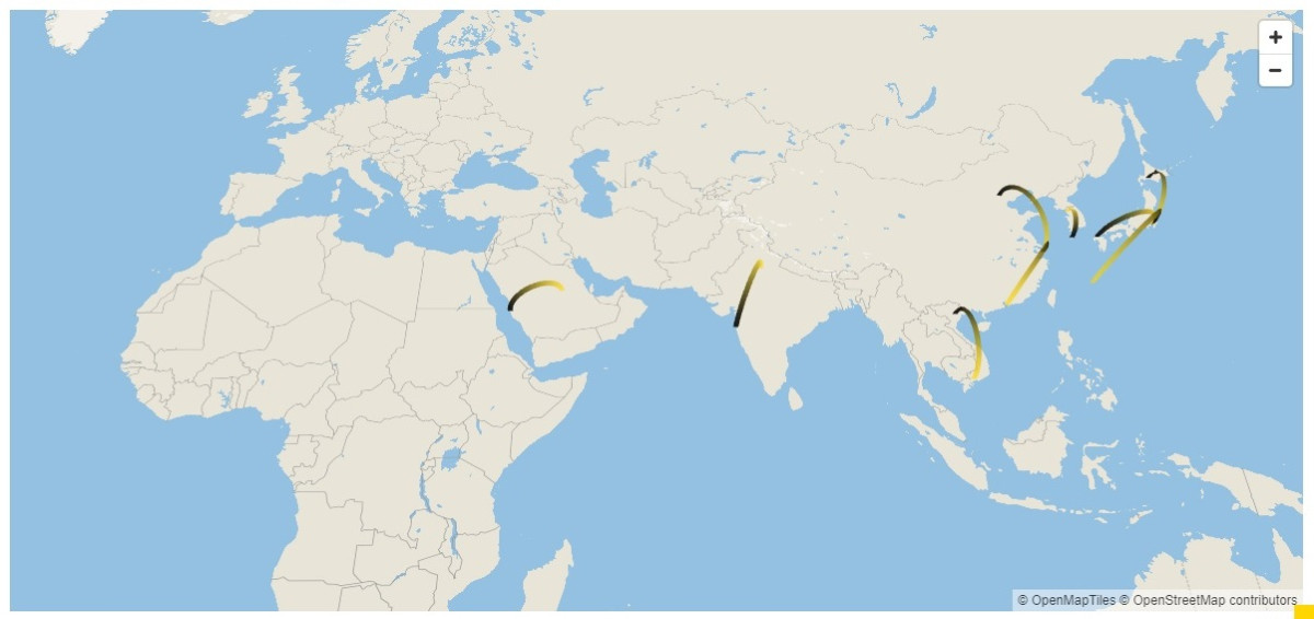 ¿Cuáles son las rutas aéreas más activas del mundo este mes?