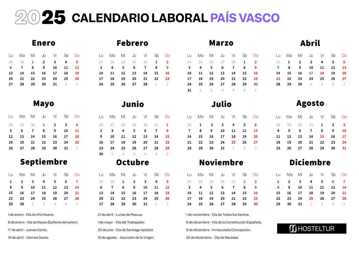 Calendario laboral de País Vasco 2025 