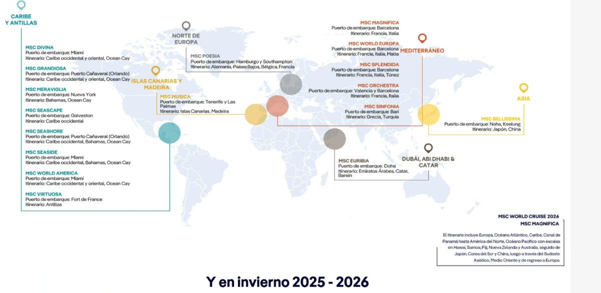 MSC tendrá por primera vez 8 barcos en puertos españoles este verano