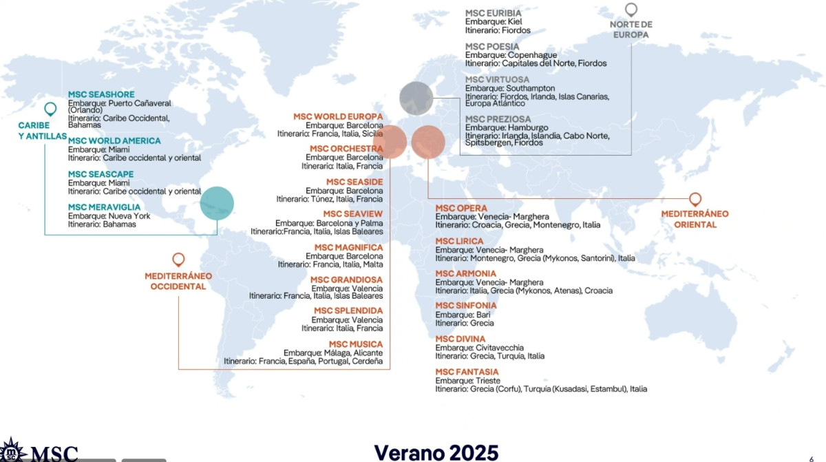 MSC tendrá por primera vez 8 barcos en puertos españoles este verano