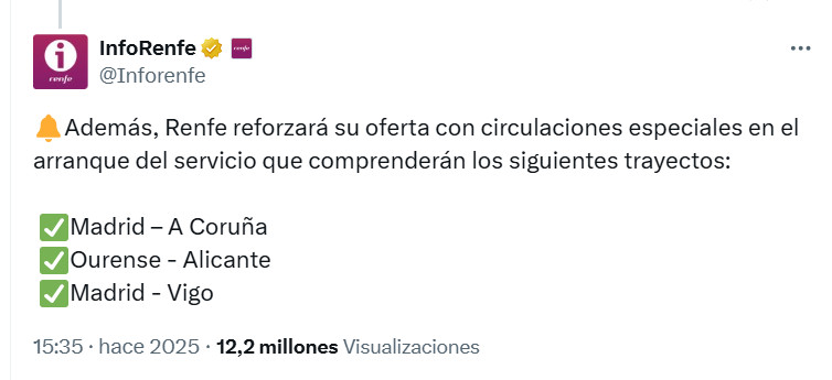 Renfe reforzará la ruta Madrid-Galicia con servicios especiales