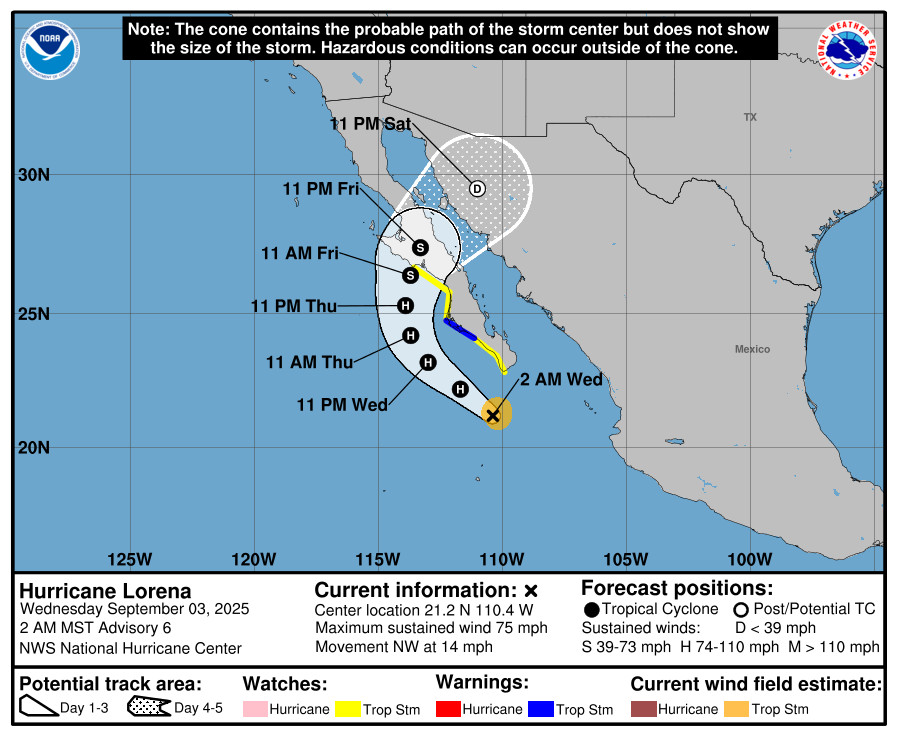 Huracán Lorena en Baja California Sur: alerta por impacto en Los Cabos