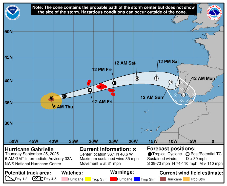 Islas Azores, en alerta ante llegada del huracán Gabrielle