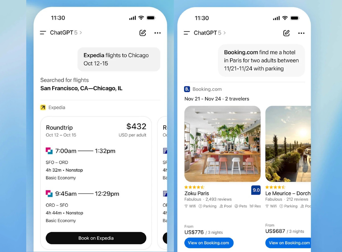 OpenAI integra Booking y Expedia en ChatGPT para buscar y reservar hoteles desde el chat