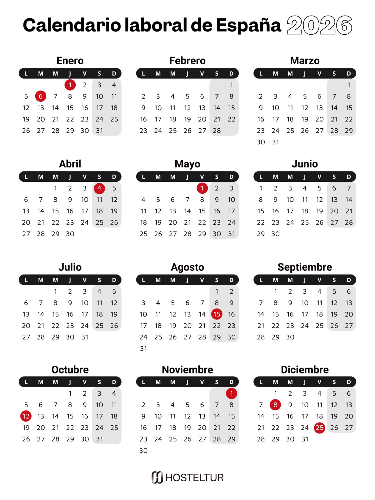 Calendario laboral 2026 en España: días festivos y puentes