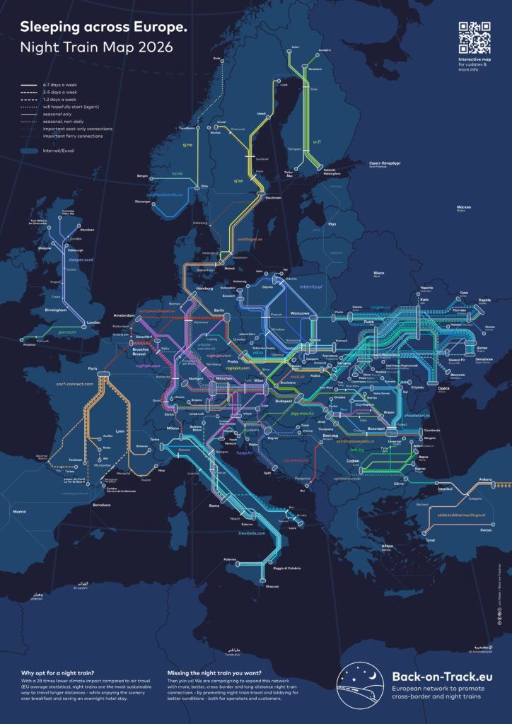 Todos los trenes nocturnos que circular&aacute;n en Europa en 2026, en un mapa interactivo