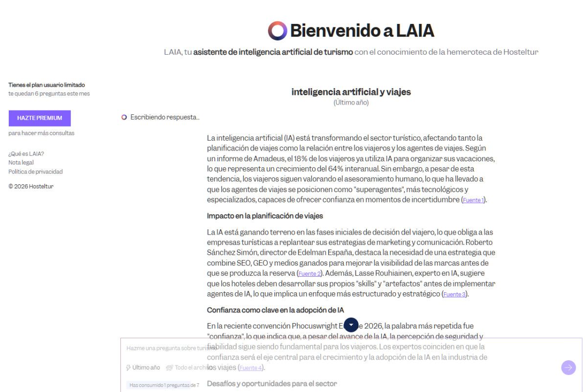 Hosteltur lanza LAIA, su asistente de inteligencia artificial para consultar la actualidad y la hemeroteca tur&iacute;stica