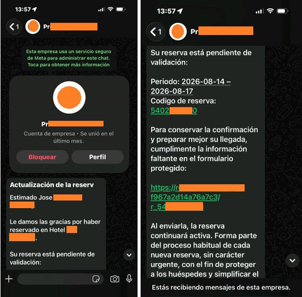 Ciberestafa a clientes de hoteles por WhatsApp con datos reales de reservas