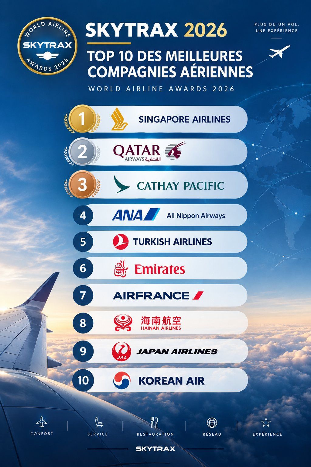 Premios Skytrax 2026: Iberia sube cuatro puestos y tres low cost espa&ntilde;olas entran en el top 6